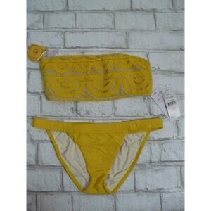 $160 Pilyq Marigold Lace Bandeau Top Teeny Solid Yellow Bottoms Small NWT